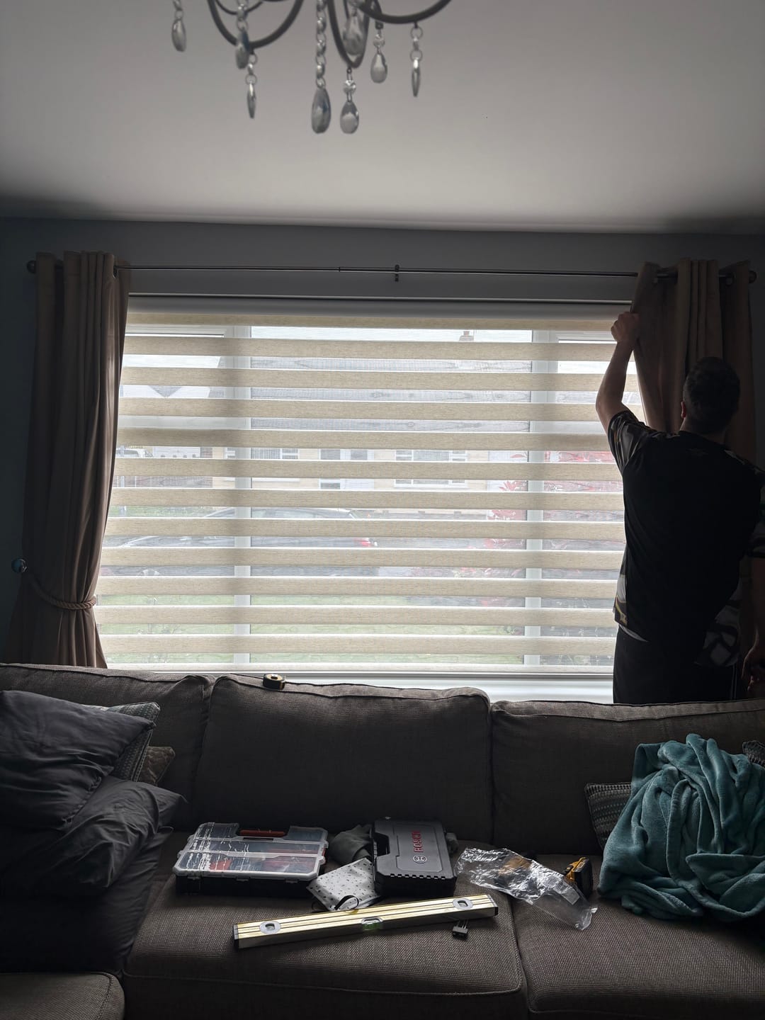 Customer photo review of Linen Winter White Day & Night Blinds
