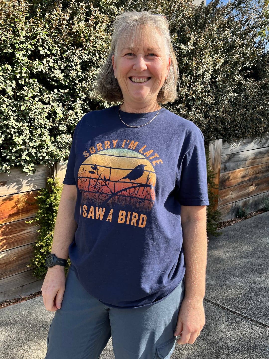 Janette P. wearing the Sorry I'm Late T-Shirt