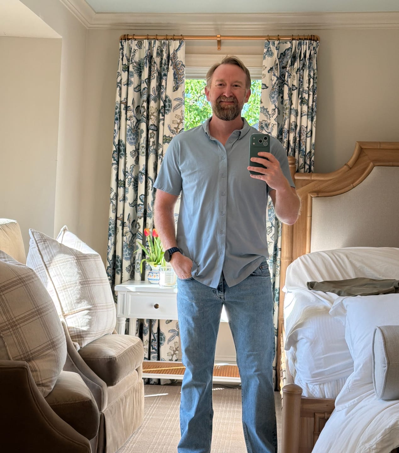 Customer photo review of Short-Sleeve Casual Button-Down: Glacial Blue