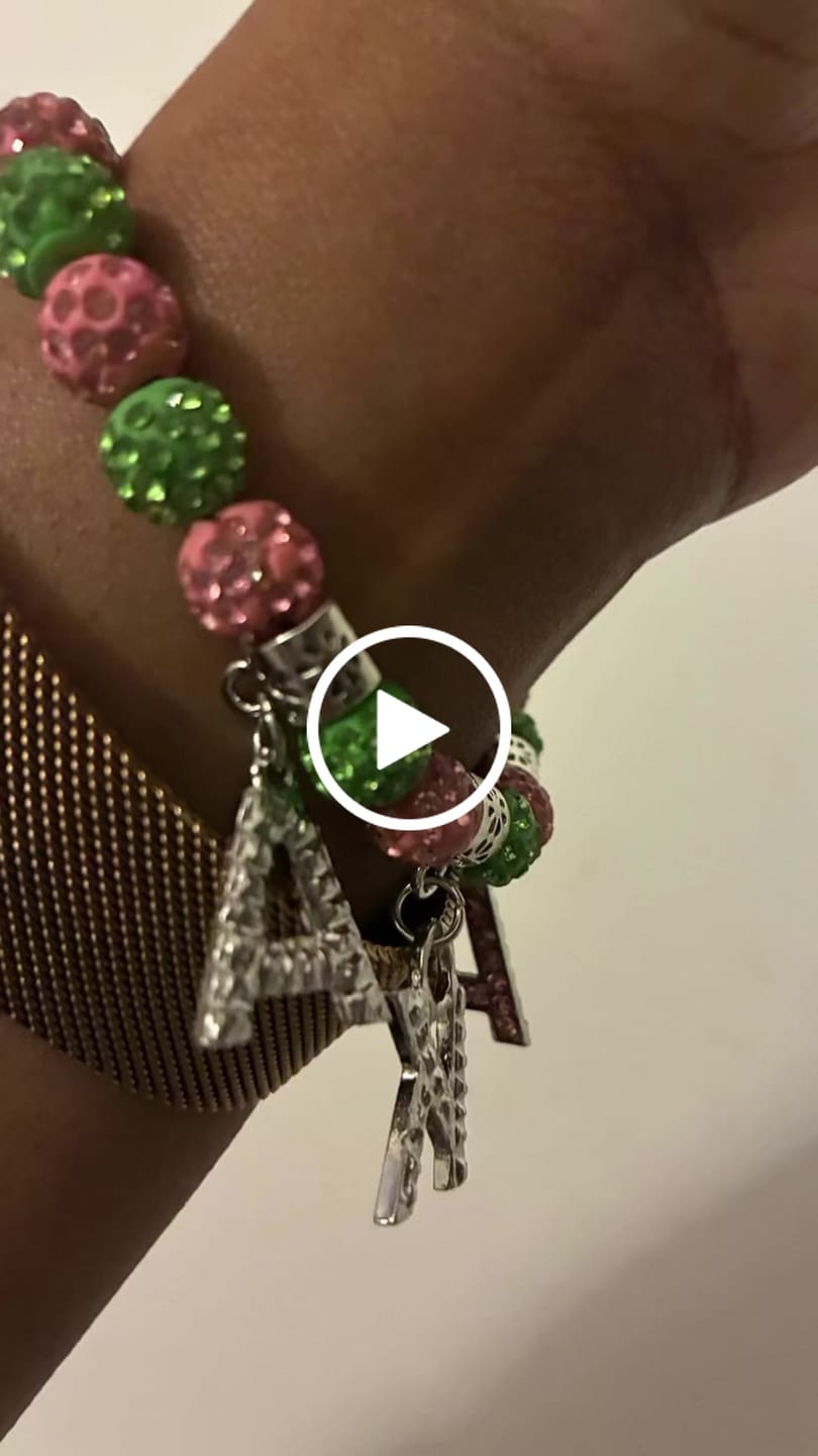 Customer video review of AKA Sorority Pink Green Bling Letter Bracelet