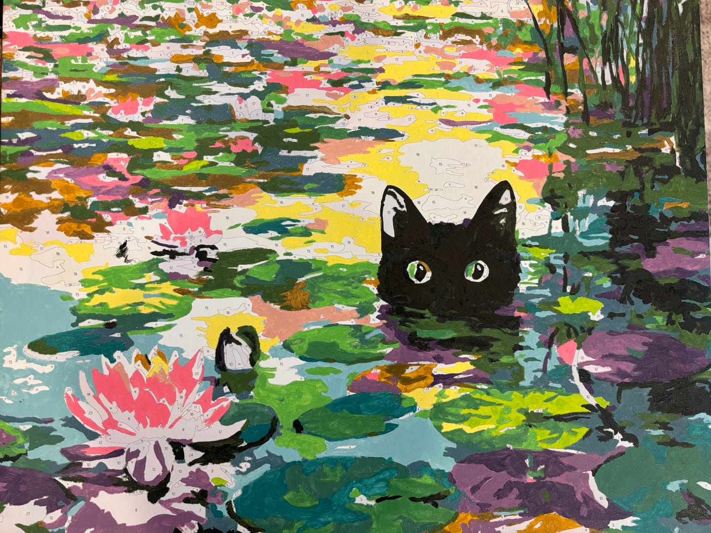 Customer photo review of A Water lilies cat | Paint by Number