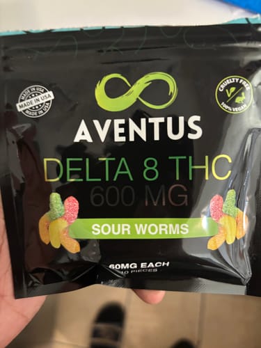 Customer photo review of Aventus 600mg Delta-8 THC Sticky Sour Worms Gummies Vegan 10 Count