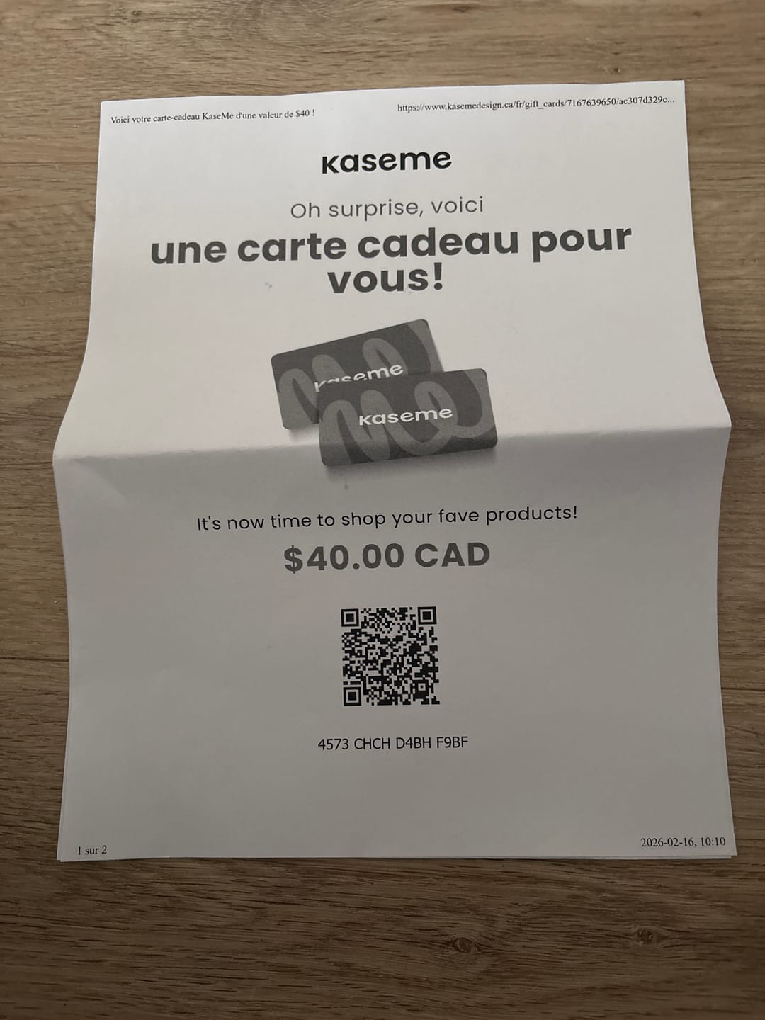 Customer photo review of Gift Card (Online)