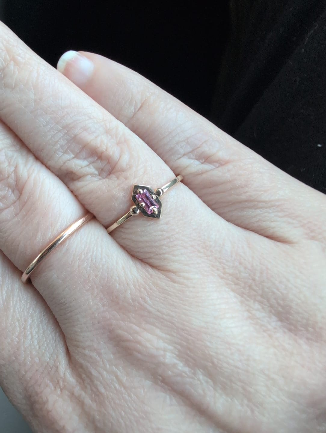 Customer photo review of Love Elixir Pink Sapphire Baguette Ring