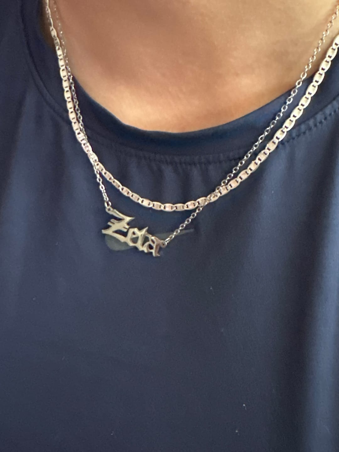 Customer photo review of Gothic Name Necklace