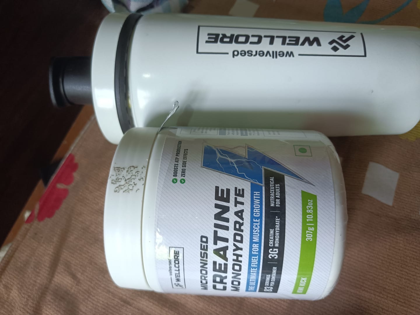 Customer photo review of Wellcore - Micronised Creatine Monohydrate (83 Servings, Kiwi Kick) + Premium Steel Shaker
