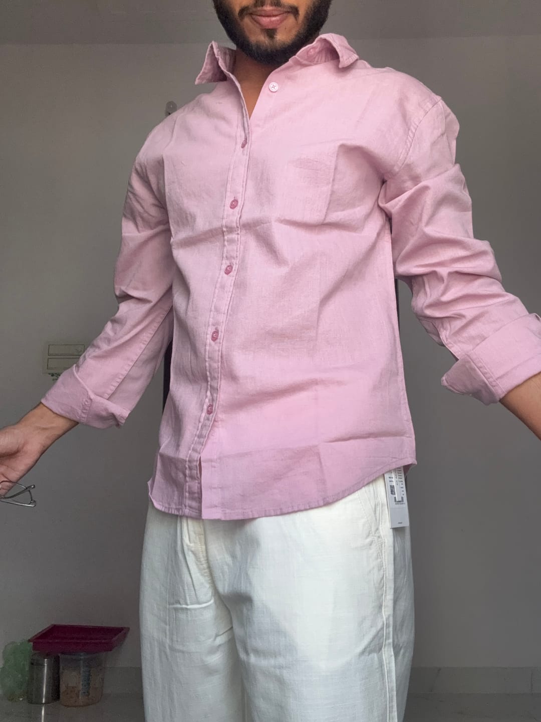 Customer photo review of Light Pink Linen Blend Shirt