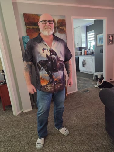 Customer photo review of Death Dealer Button Up Shirt