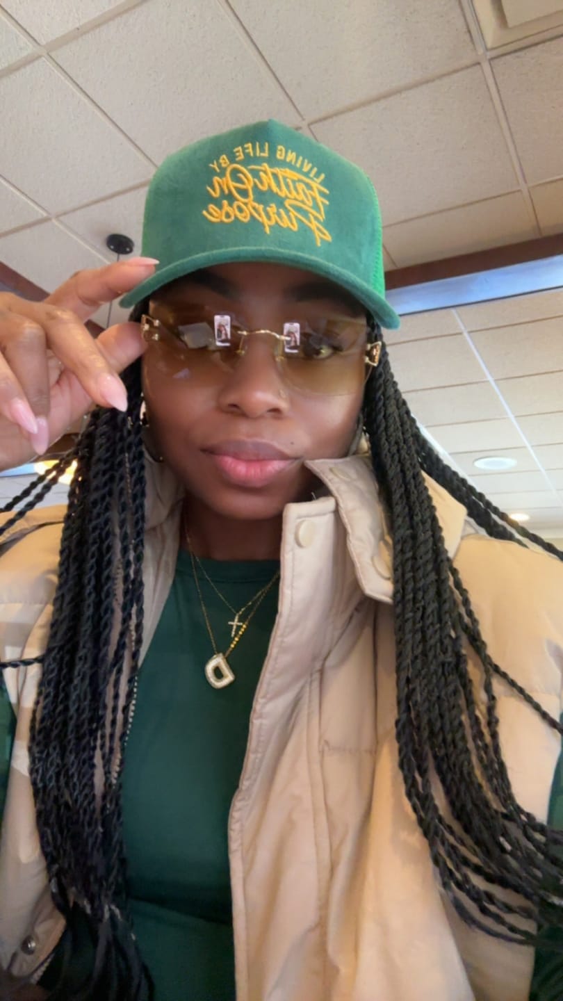Customer photo review of Living Life by Faith On Purpose Green Trucker Hat