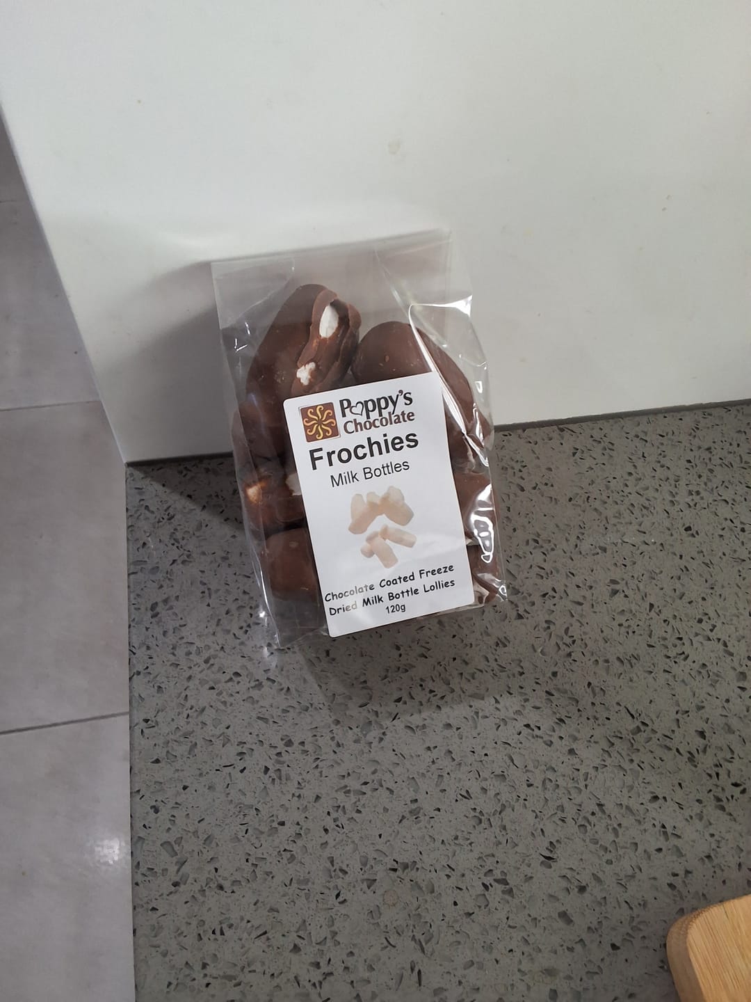 Customer photo review of Frochies Milk Bottles chocolate coated freeze dried lollies