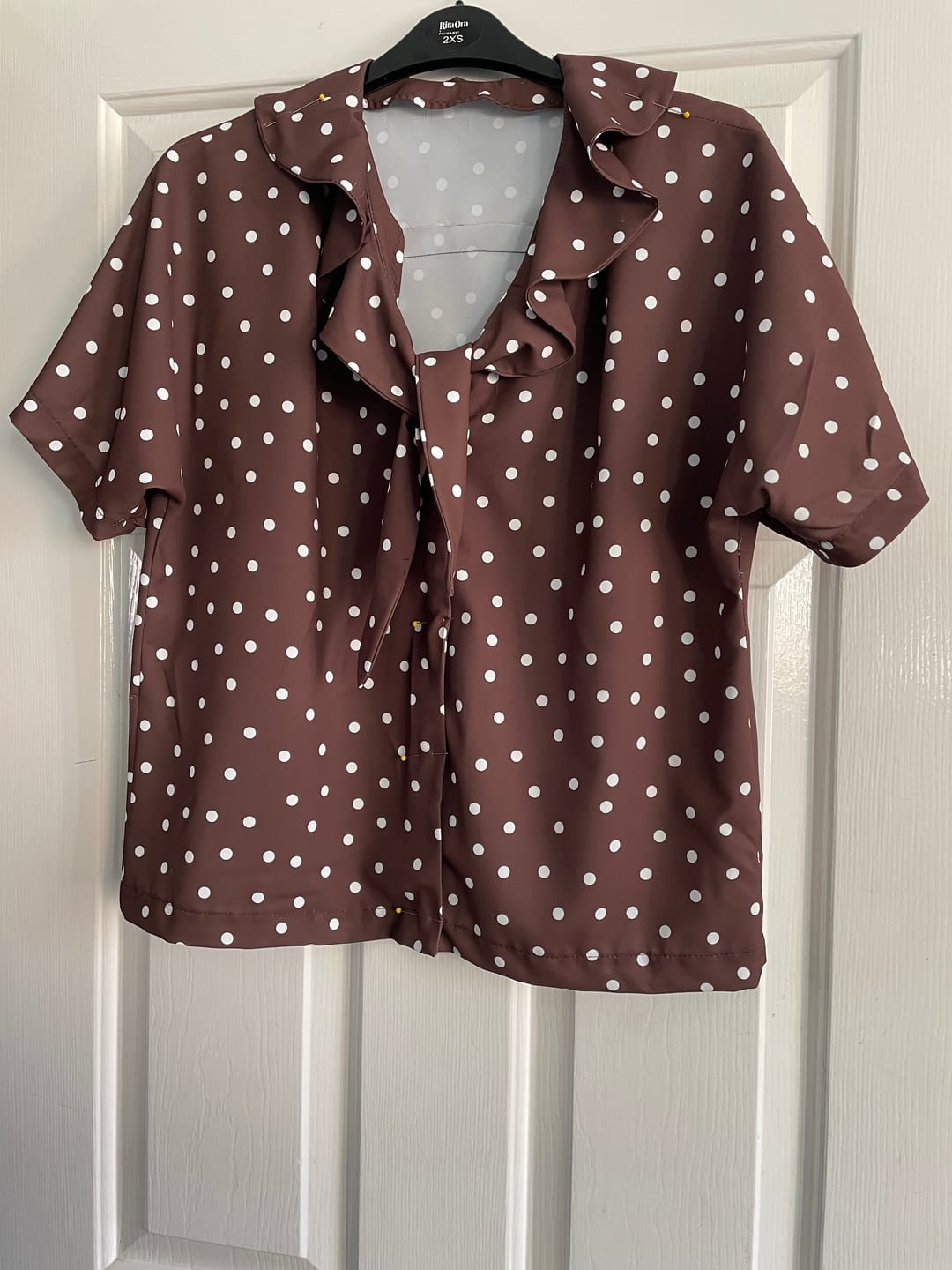 Customer photo review of White Polka Dot Fabric on Brown Fabric by the Metre