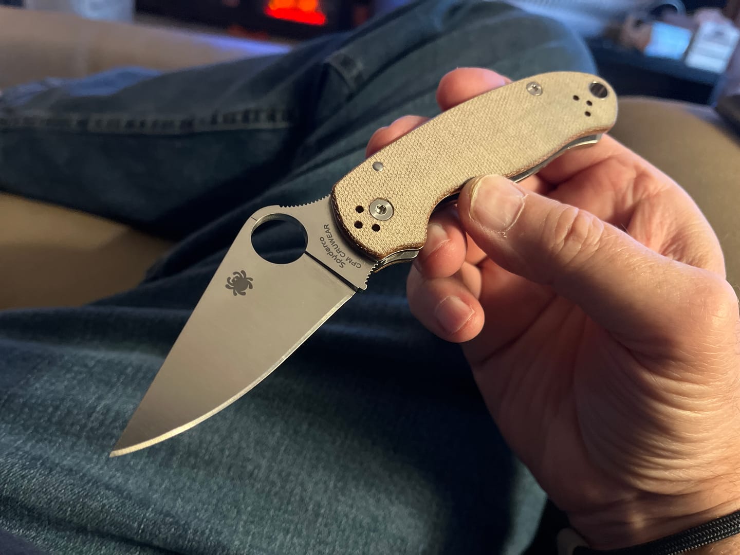 Customer photo review of Para 3 CruWear & Micarta Compression Lock Folding Knife 2.95" CPM CruWear Satin Plain Blade, Brown Canvas Micarta Handles