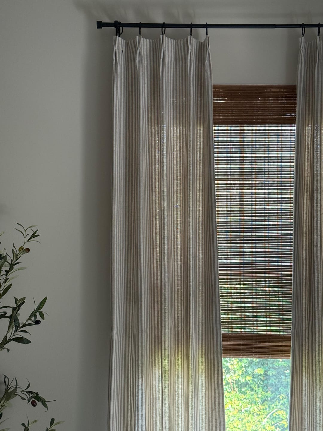 Customer photo review of Linen Stripe Curtains – Pinch Pleat Light Filtering with Optional Blackout (Zaria)