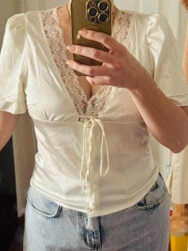 Customer photo review of Nathalie Satin Lace Blouse