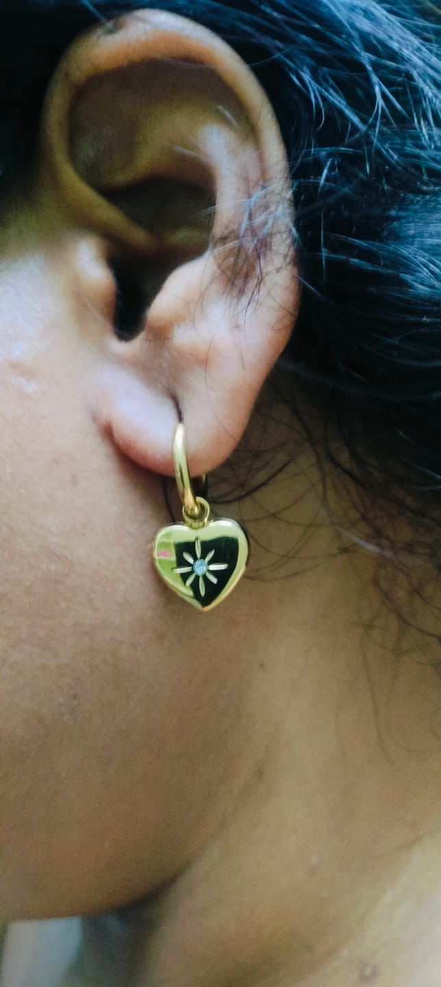 Customer photo review of Starlit Heart Embrace Drop Earrings