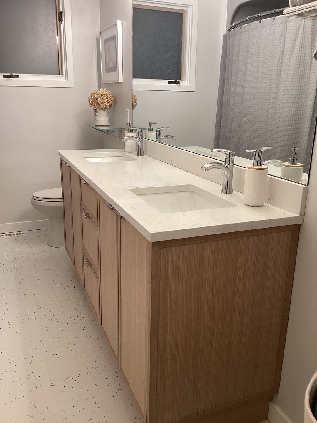 Customer photo review of Cape Breton 72" White Oak Bathroom Vanity, Double Sink