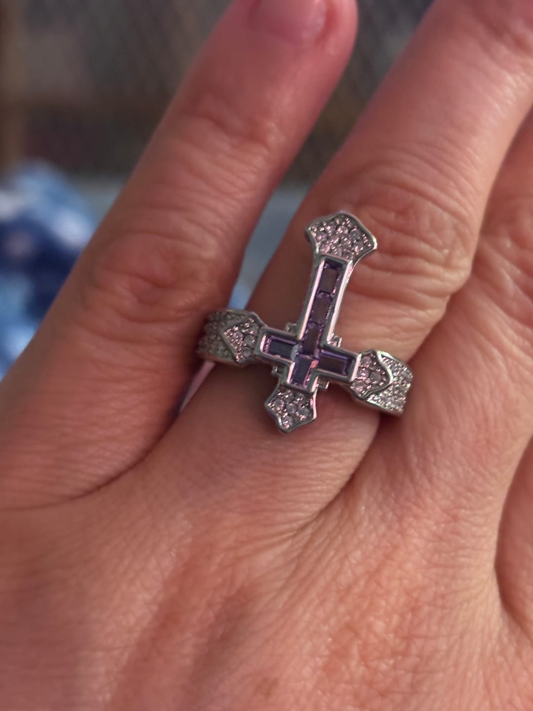 Customer photo review of Christianartworkshop Central Cross Motif Ring with Cubic Zirconia Accents: Carry His Care in Daily Wear