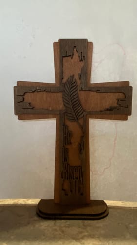 Customer photo review of Laser cut Easter prayer stand cross svg file