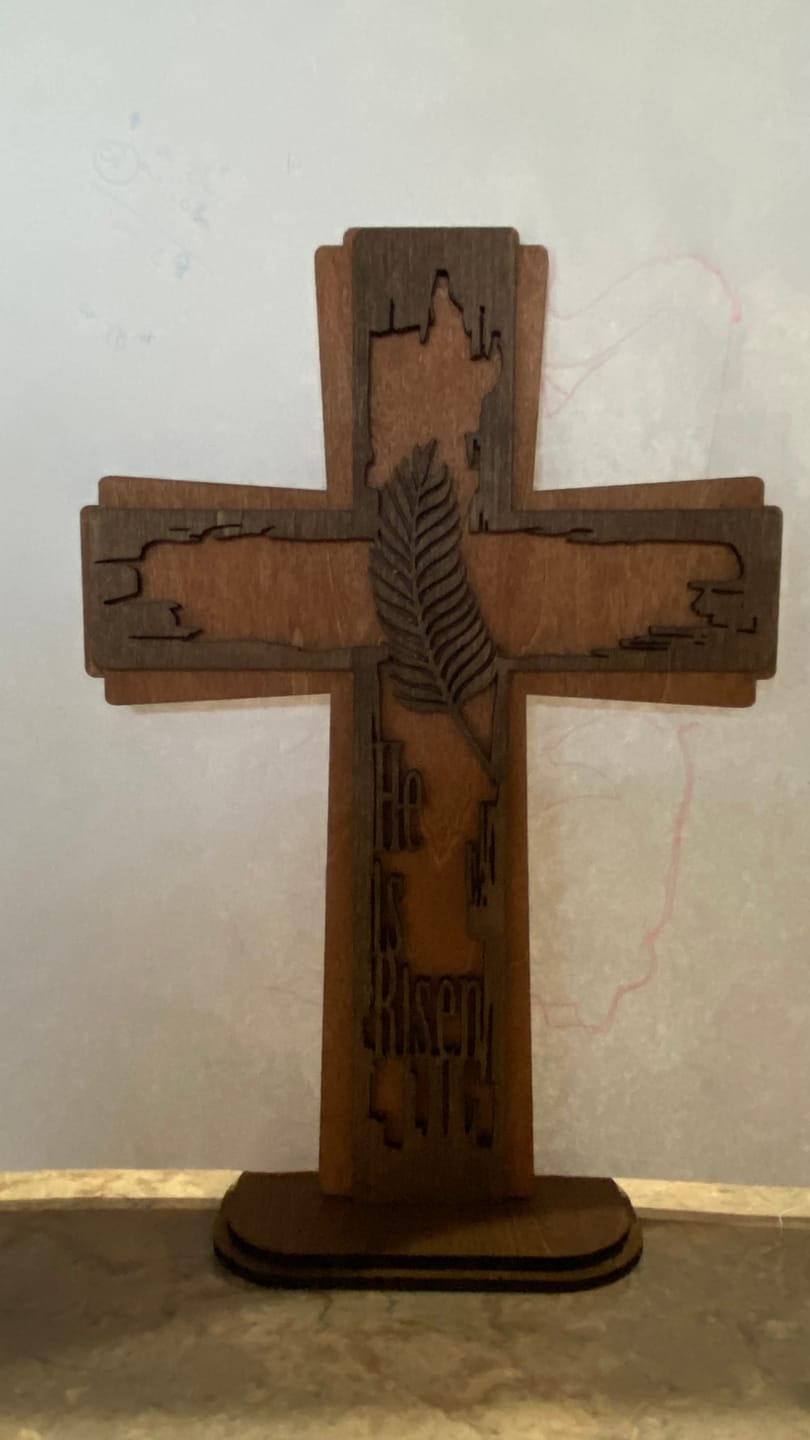 Customer photo review of Laser cut Easter prayer stand cross svg file