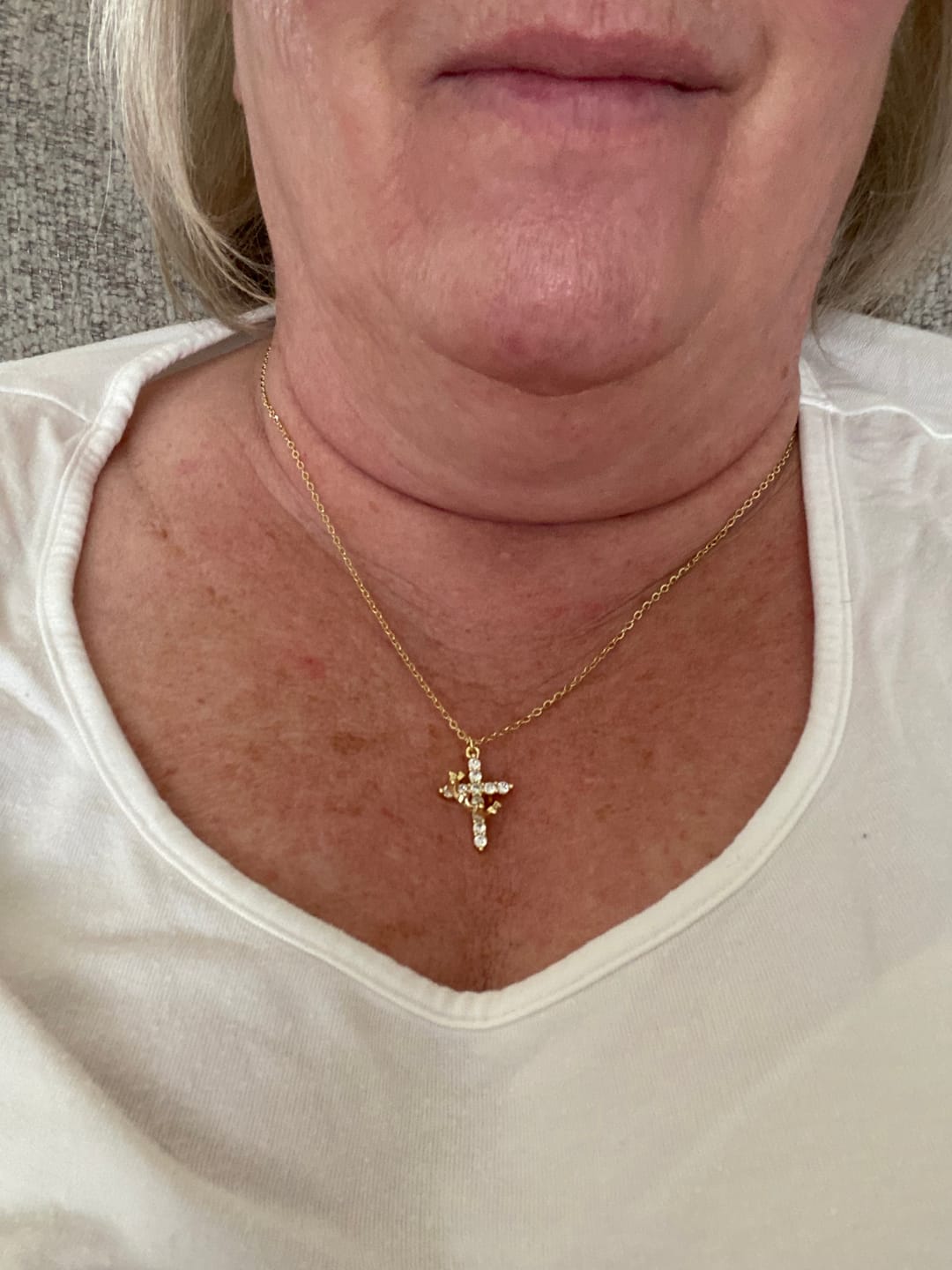 Customer photo review of FREE Today: Modern Crowned in Faith Cross Necklace, Earrings
