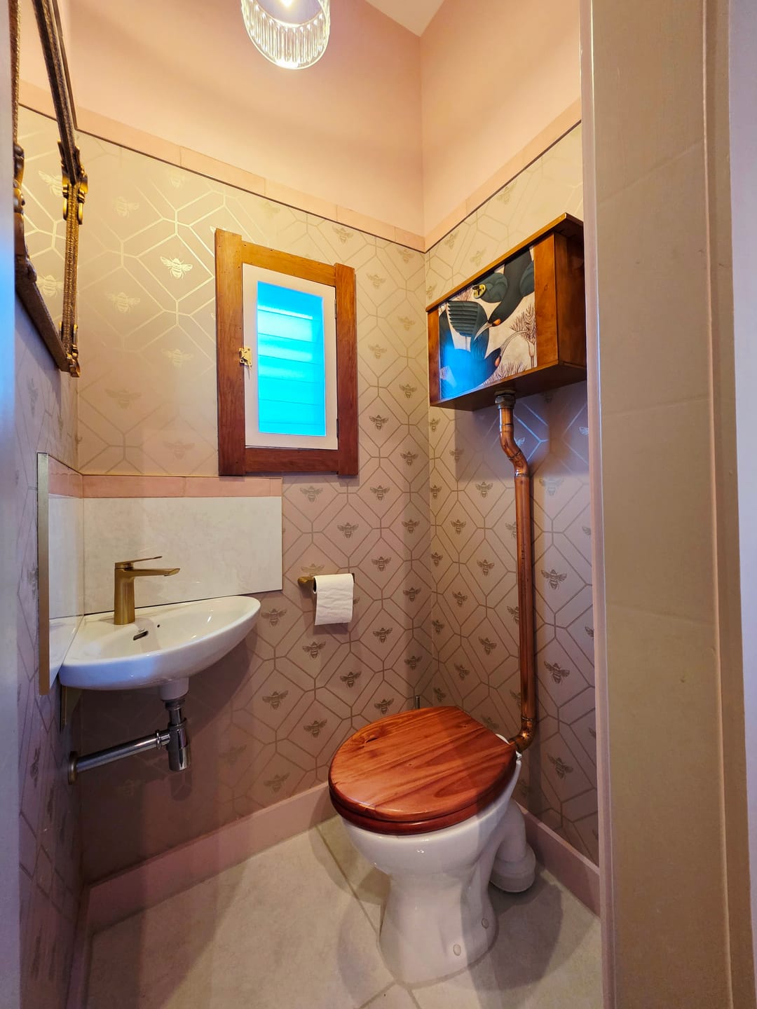 Customer photo review of Honeycomb Bee - Geometric Metallic Wallpaper - Blush