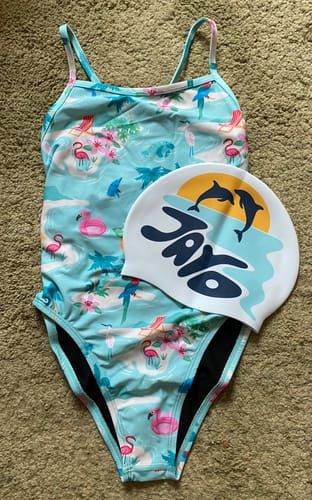 Customer photo review of JAYD Swim Cap - Dolphin Dive