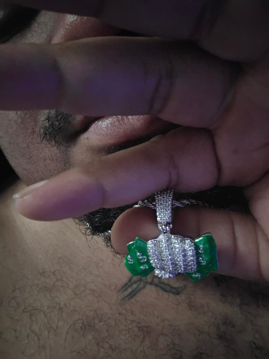 Customer photo review of Money Grab Pendant - White Gold