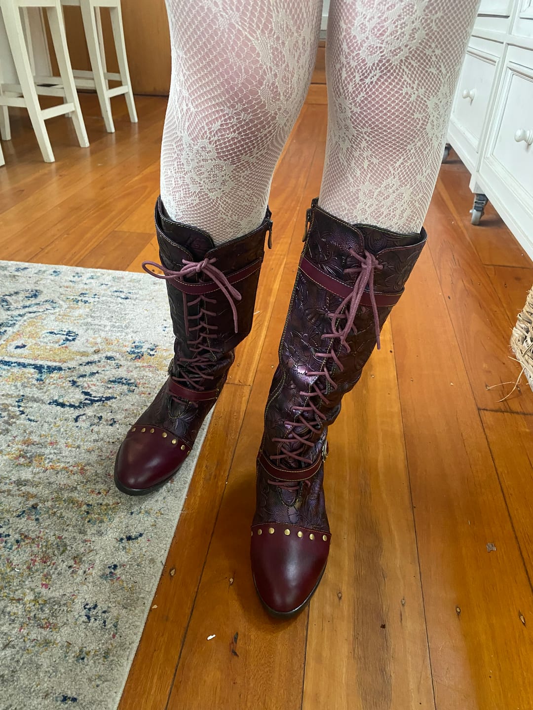 Customer photo review of Warm Embossed Real Leather Dragonfly Boots