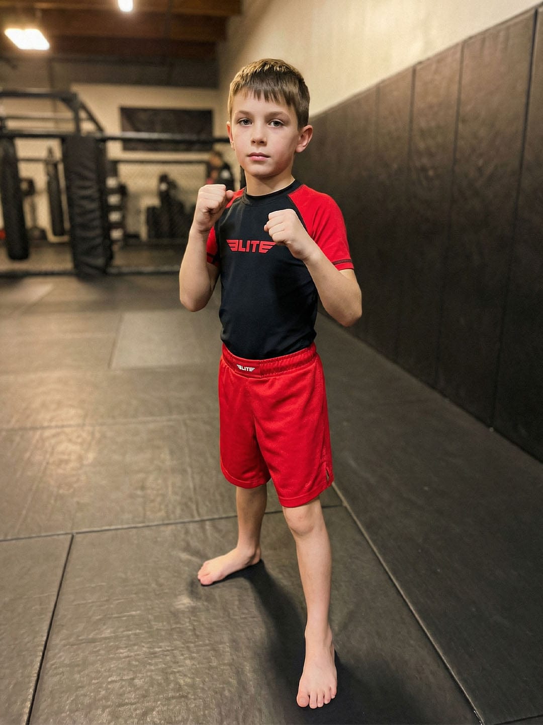 Customer photo review of Black Jack Red No-Gi Kids BJJ Shorts