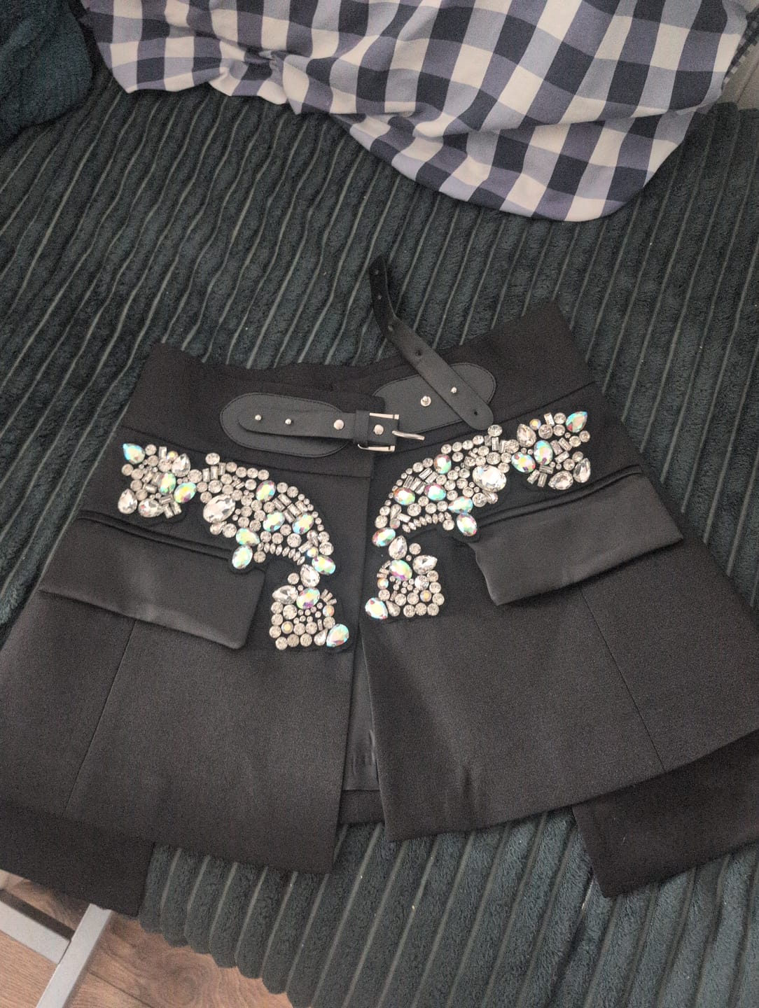 Customer photo review of Irregular Rhinestone High Waisted Skirt