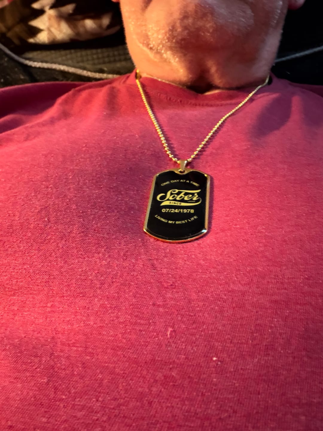 Customer photo review of Sobriety Gift | Dog Tag with Personalized 'Sober Since' Date