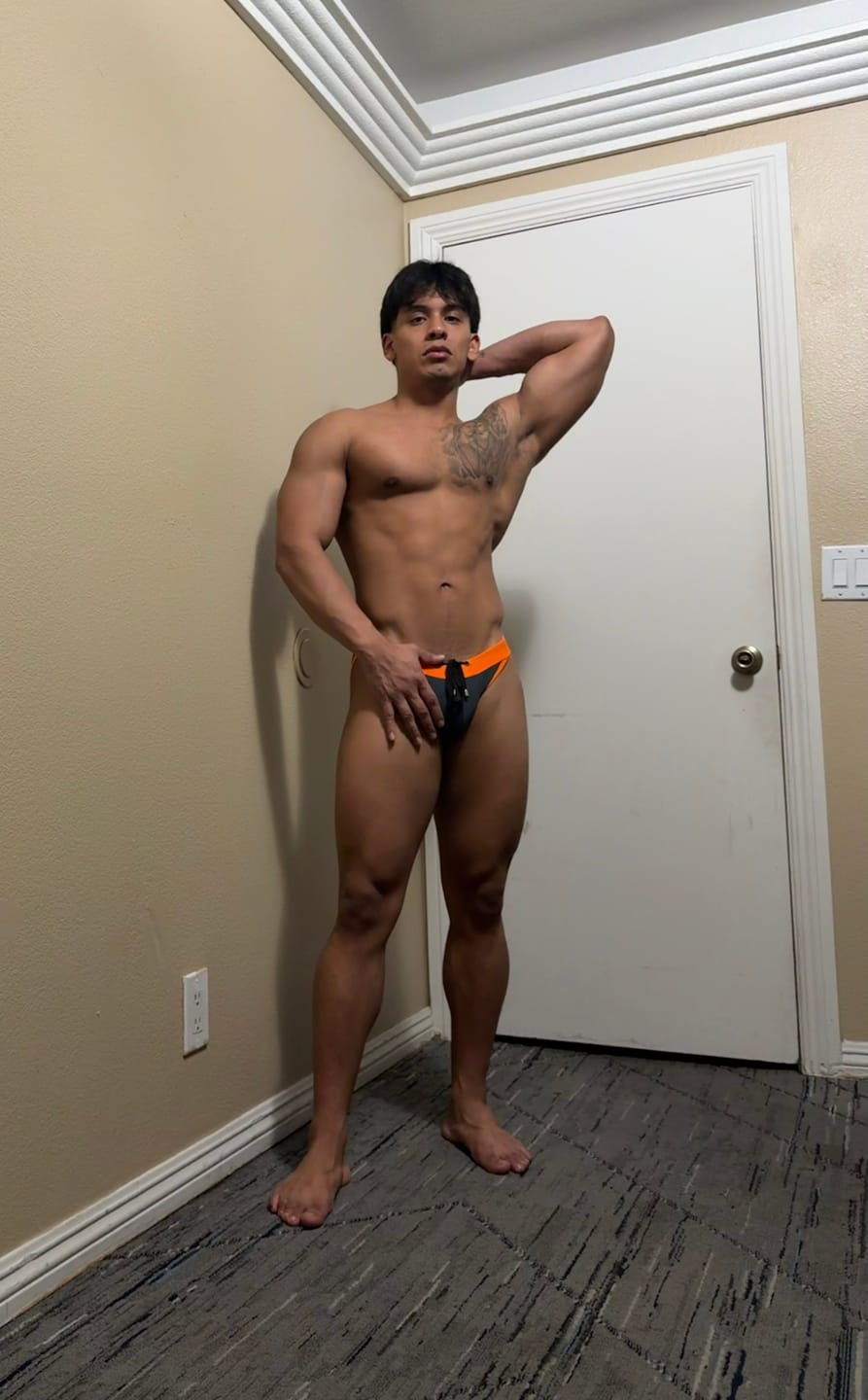 Customer photo review of Men's Dual-Tone Swim Briefs with Removable Padding