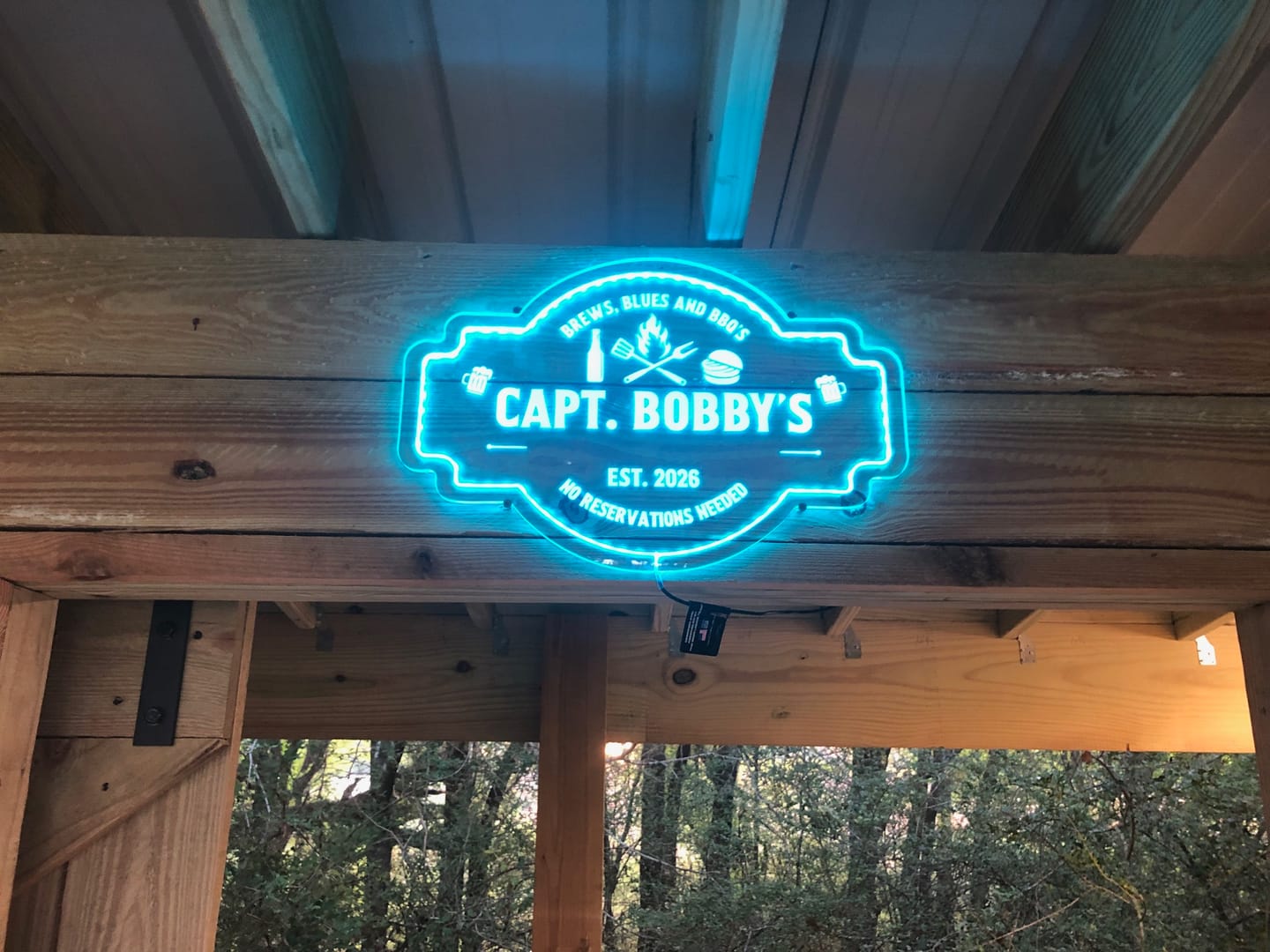 Customer photo review of Personalized LED Color Changing Acrylic Backyard Bar & Grill Burger Sign