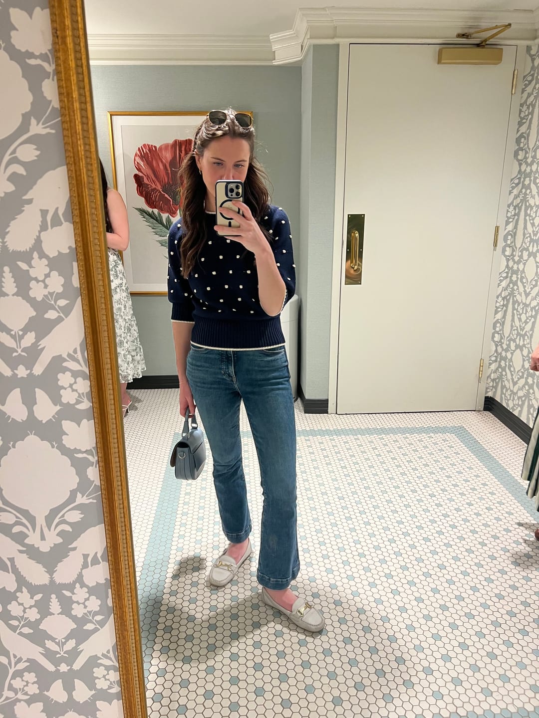 Customer photo review of Celina Tee Sweater - Dot Knit :: Navy/Ivory