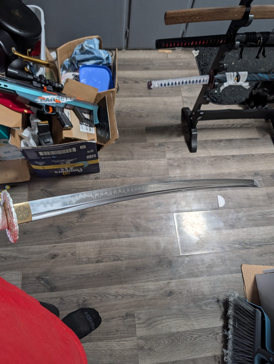 Customer photo review of The Shirubadoragon Handmade Katana Clay Tempered T10 Steel
