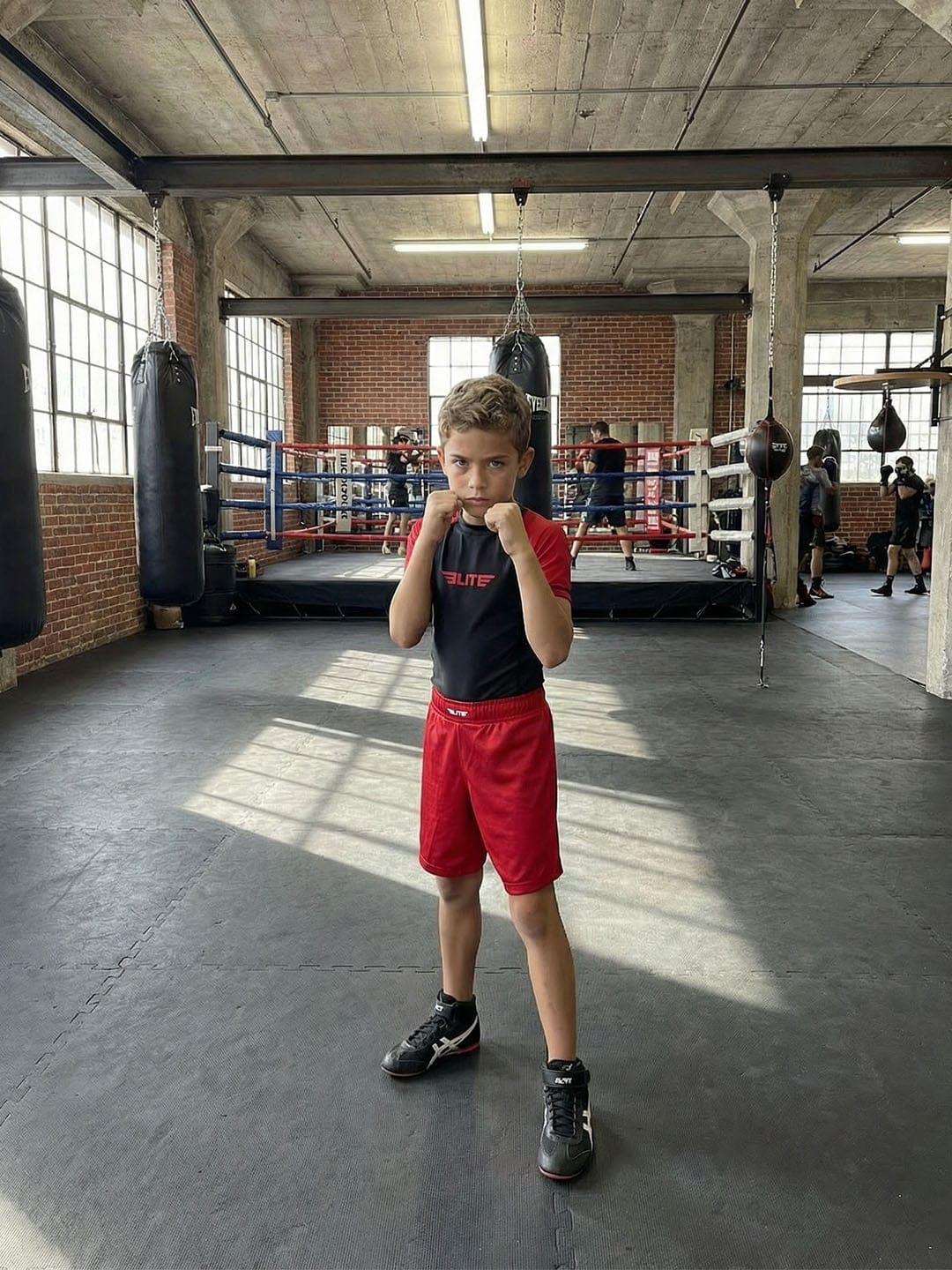 Customer photo review of Black Jack Red No-Gi Kids BJJ Shorts