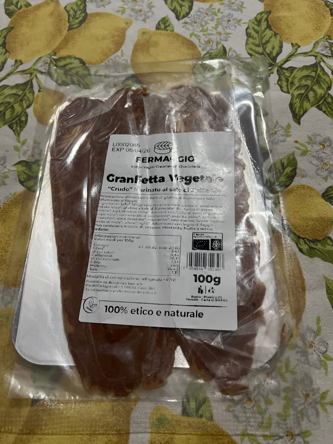 Customer photo review of GranFetta vegetale - "Crudo" marinato al sale di Sicilia Bio