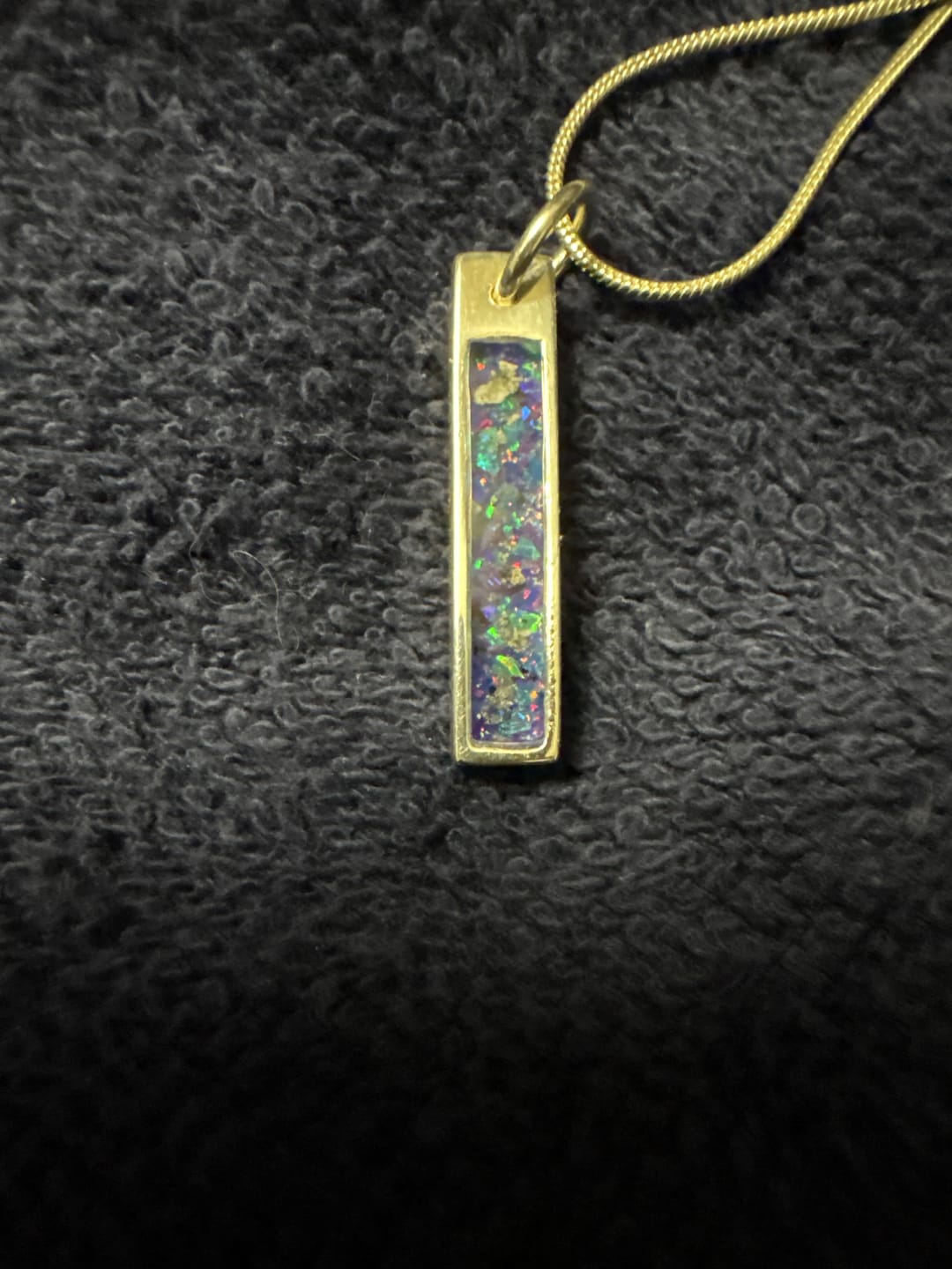 Customer photo review of Opal Bar Cremation Pendant - Engravable