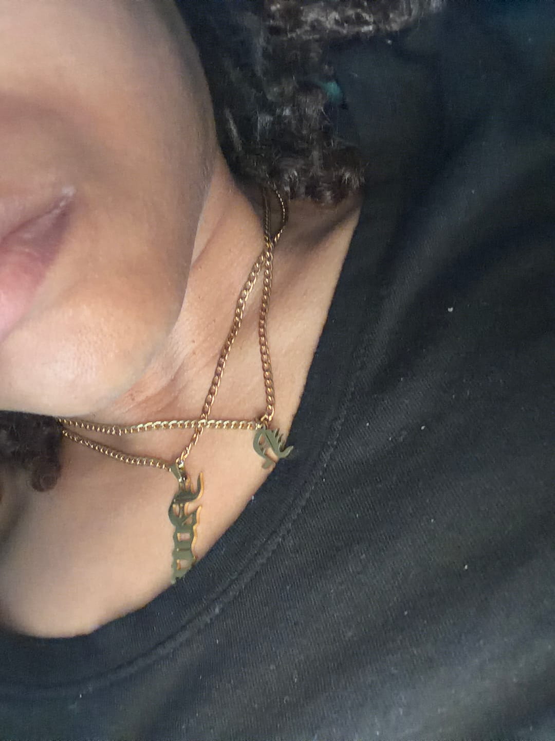 Customer photo review of Kids Gothic Letter Necklace w/ Cuban Chain