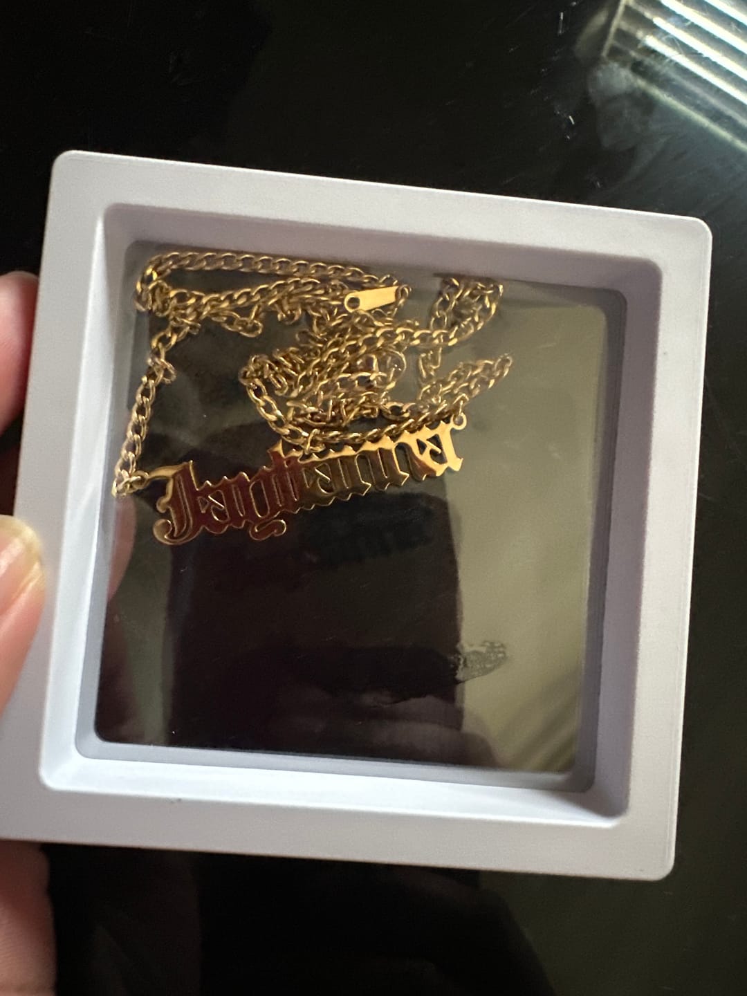 Customer photo review of Gothic Name Necklace w/ Cuban Chain
