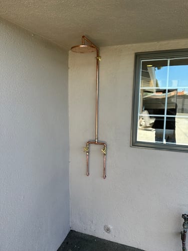 Customer photo review of Handcrafted Unlacquered Solid Copper Outdoor Shower - 8" Rainfall Head
