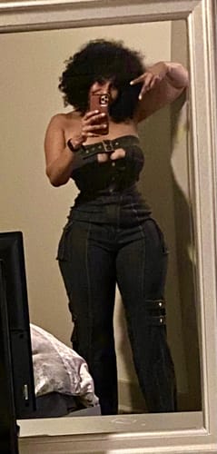 Customer photo review of Ayla Washed Denim Cut Out Jumpsuit