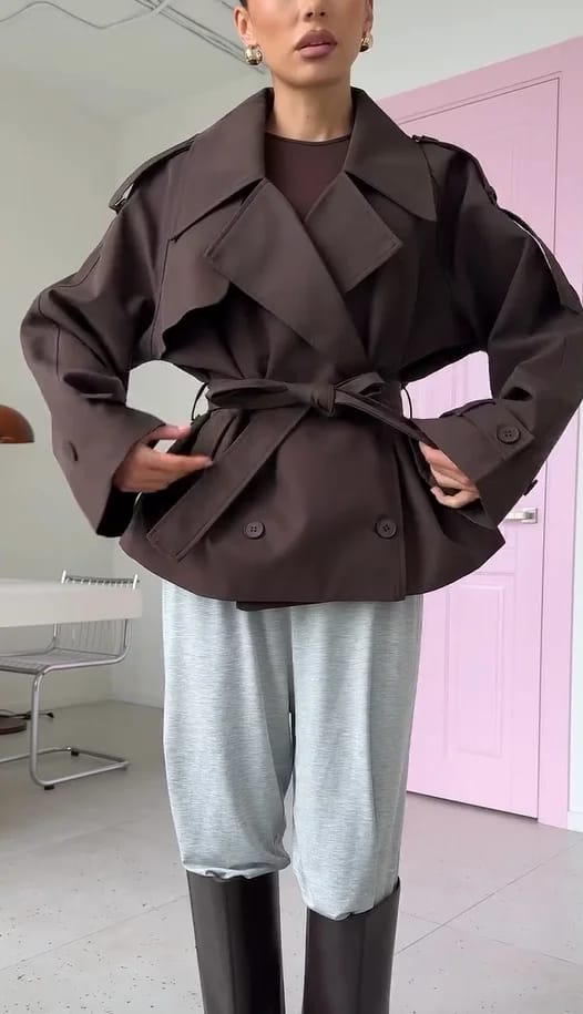 Customer photo review of Sonia Lace Up Stand Collar Trenchcoat
