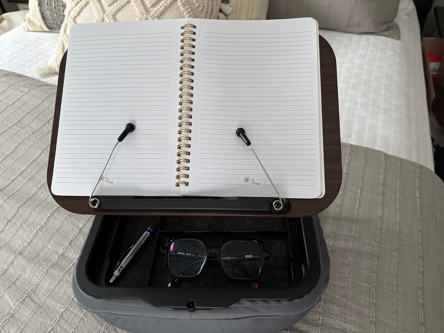 Customer photo review of Adjustable Pillow Stand with Storage