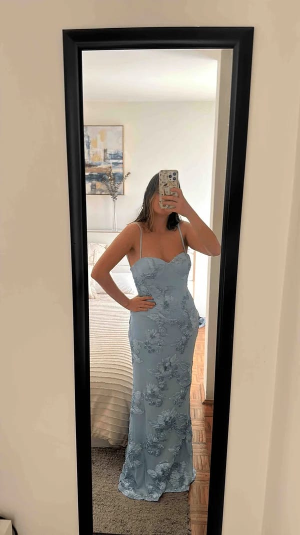Customer photo review of Straps Lemon Floral Appliques Fitted Maxi Dress