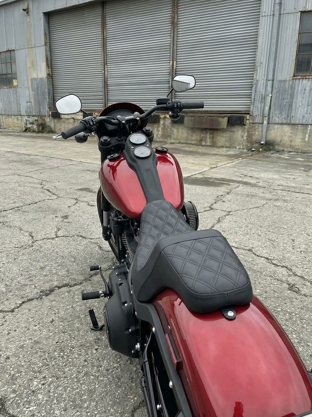 Customer photo review of Iron Born Diamond Stitch 2-Up Seat for Harley Softail Low Rider ST FXLRST