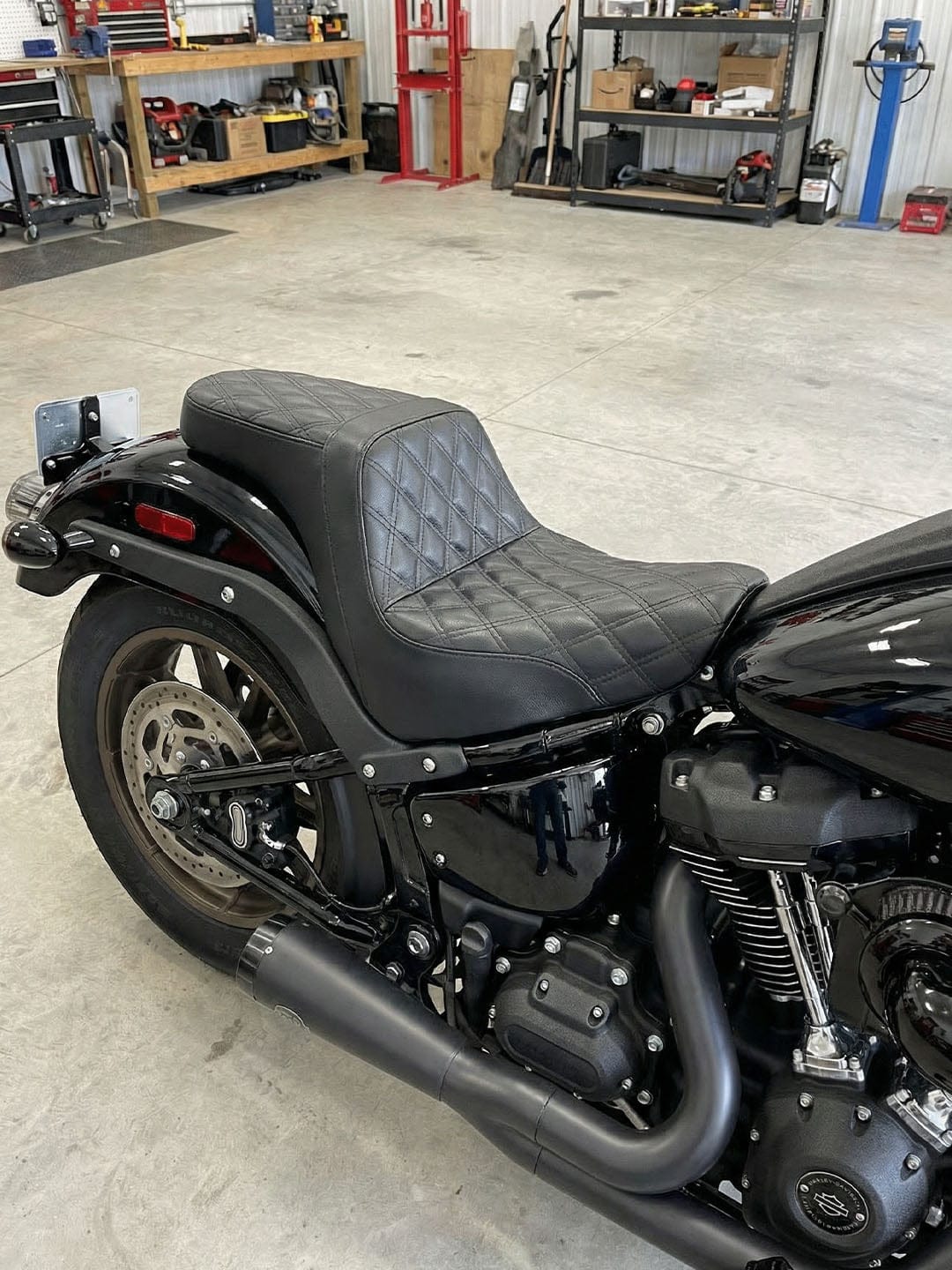 Customer photo review of Iron Born Diamond Stitch 2-Up Seat for Harley Softail Low Rider S FXLRS