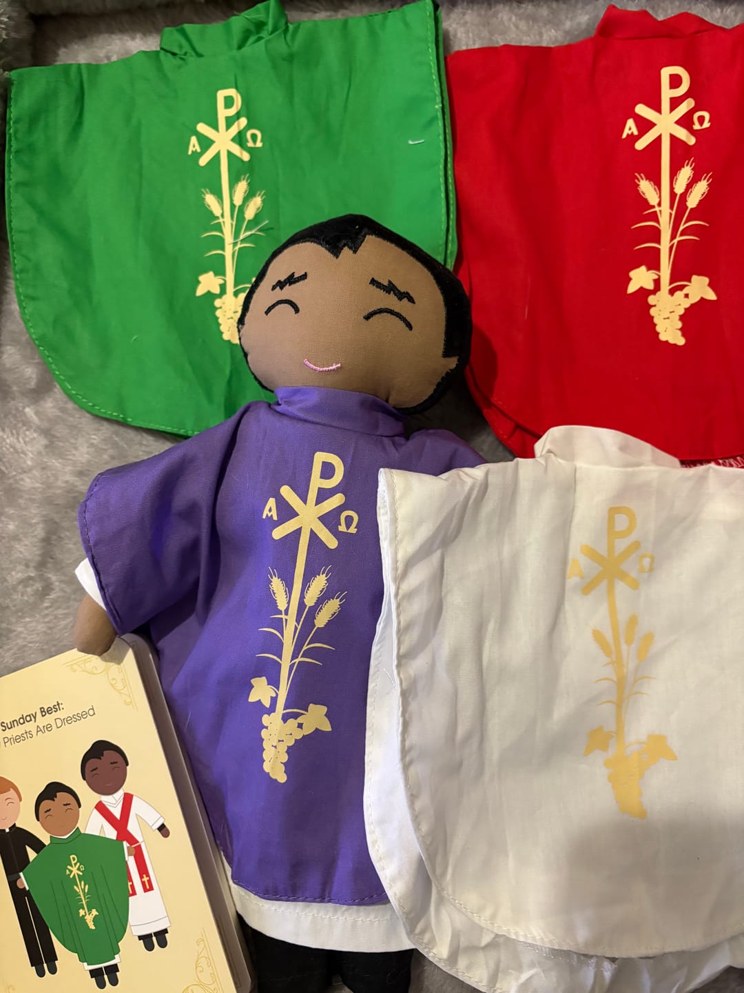 Customer photo review of Father Mark Catholic Priest Rag Doll 14 Piece Set