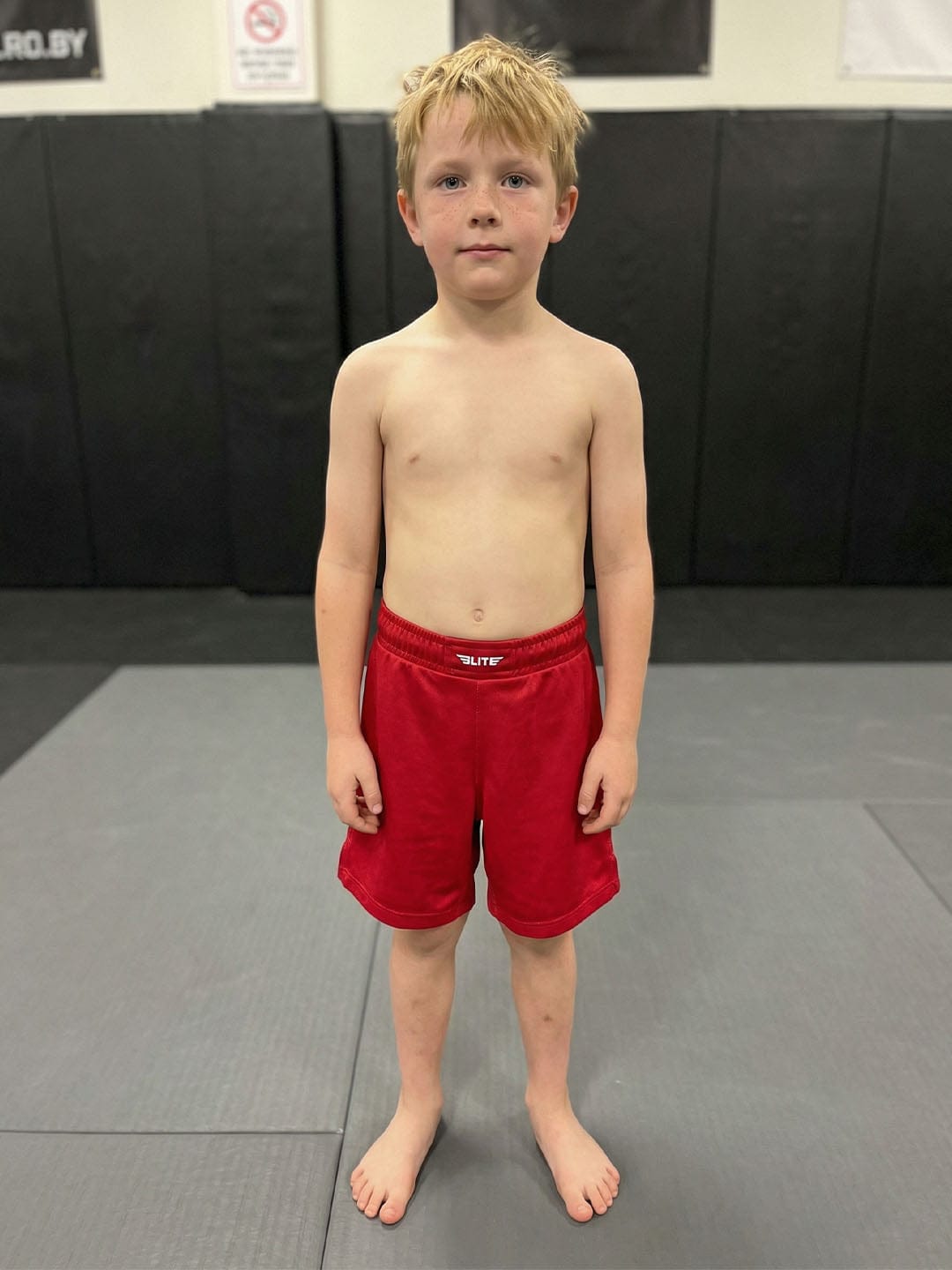 Customer photo review of Black Jack Red No-Gi Kids BJJ Shorts