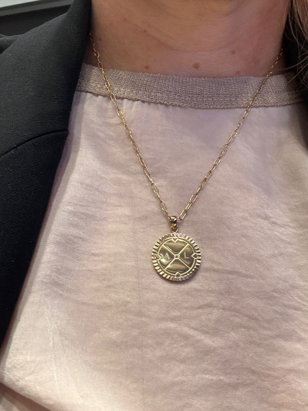 Customer photo review of Engravable Compass Necklace